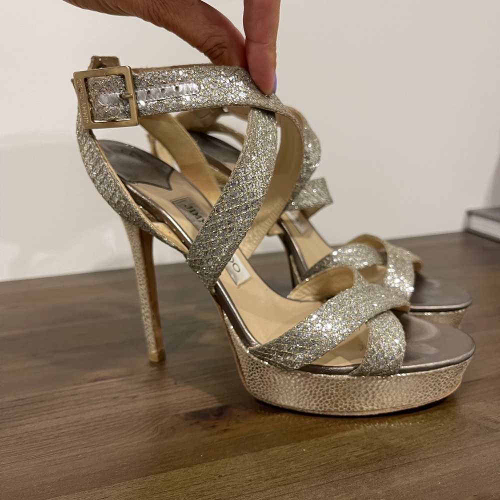 Jimmy Choo Elegant Silver Glitter Heel